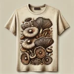 DALL·E 2025-02-24 11.00.08 - A stylish T-shirt featuring a detailed and artistic design of dried mushroom fruits. The mushrooms are intricately illustrated with earthy tones and a